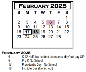 District School Academic Calendar for Chiddix Jr High School for February 2025
