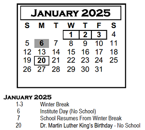 District School Academic Calendar for Chiddix Jr High School for January 2025