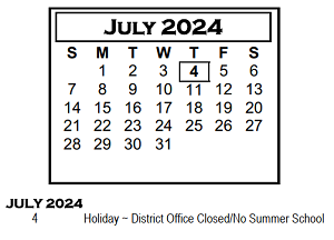 District School Academic Calendar for Chiddix Jr High School for July 2024