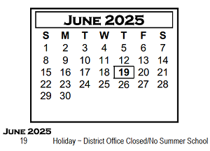 District School Academic Calendar for Chiddix Jr High School for June 2025