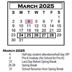 District School Academic Calendar for Chiddix Jr High School for March 2025