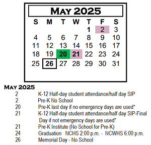 District School Academic Calendar for Chiddix Jr High School for May 2025