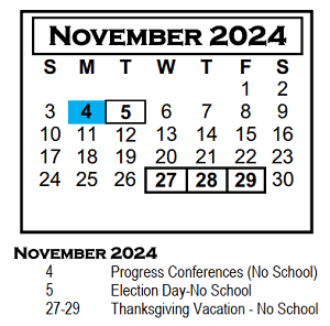 District School Academic Calendar for Chiddix Jr High School for November 2024
