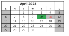 District School Academic Calendar for East Middle School for April 2025