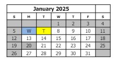 District School Academic Calendar for Hawthorne Building for January 2025