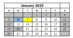 District School Academic Calendar for Independence Academy for January 2025