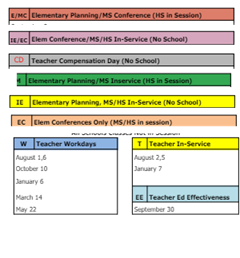 District School Academic Calendar Legend for Hawthorne Building