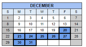 District School Academic Calendar for Stevenson Elementary School for December 2024