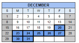 District School Academic Calendar for O'connor Elementary School for December 2024