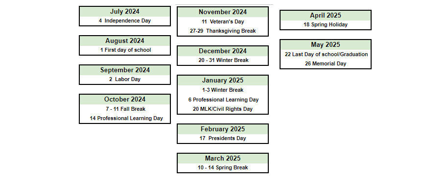 District School Academic Calendar Key for Taft Elementary School