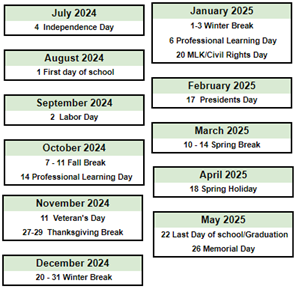 District School Academic Calendar Legend for Eagleridge Enrichment Program