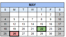District School Academic Calendar for O'connor Elementary School for May 2025