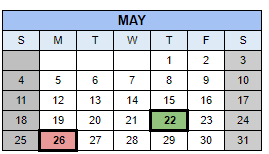 District School Academic Calendar for Jefferson Elementary School for May 2025