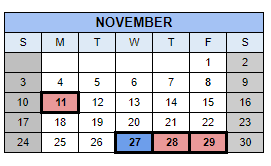 District School Academic Calendar for O'connor Elementary School for November 2024