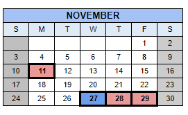 District School Academic Calendar for Stevenson Elementary School for November 2024