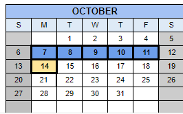District School Academic Calendar for Stapley Junior High School for October 2024