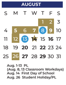 District School Academic Calendar for P A S S Learning Ctr for August 2024