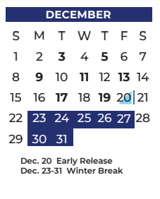 District School Academic Calendar for P A S S Learning Ctr for December 2024