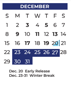 District School Academic Calendar for Mcdonald Middle School for December 2024