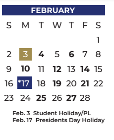 District School Academic Calendar for P A S S Learning Ctr for February 2025