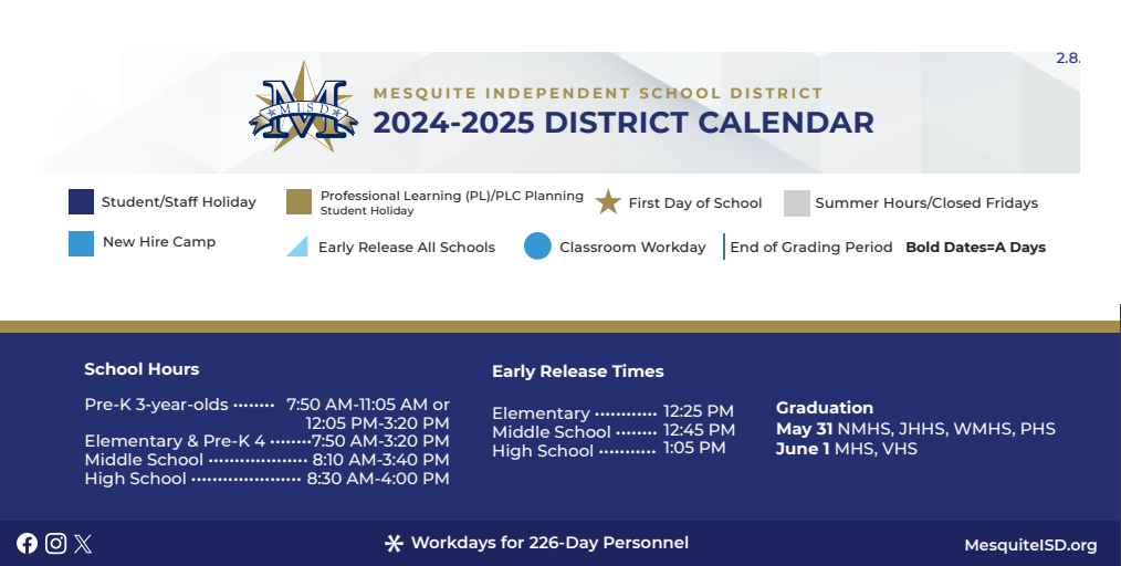 District School Academic Calendar Key for Moss Elementary