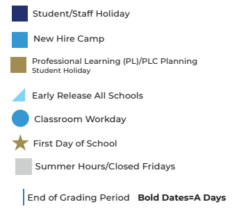 District School Academic Calendar Legend for Agnew Middle School