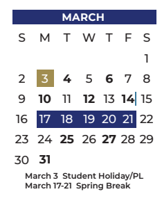 District School Academic Calendar for P A S S Learning Ctr for March 2025