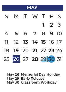 District School Academic Calendar for P A S S Learning Ctr for May 2025