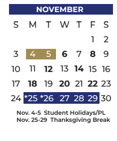 District School Academic Calendar for Horn High School for November 2024