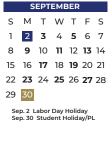 District School Academic Calendar for Thompson Elementary for September 2024
