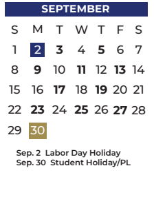 District School Academic Calendar for P A S S Learning Ctr for September 2024