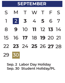 District School Academic Calendar for Pirrung Elementary for September 2024