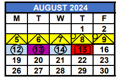 District School Academic Calendar for Esy Summer Center for August 2024