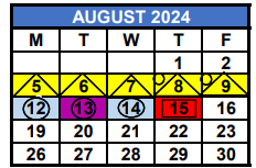 District School Academic Calendar for Spirit City Academy for August 2024