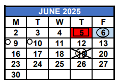 District School Academic Calendar for Bunche Park Elementary School for June 2025
