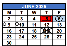 District School Academic Calendar for Miami Park Elementary School for June 2025