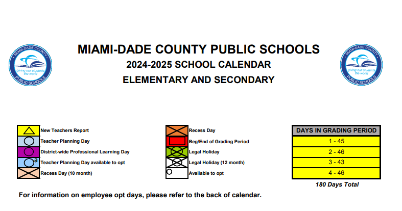 District School Academic Calendar Key for Aspira Youth Leadership School