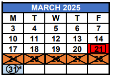 District School Academic Calendar for Sandor Wiener School Of Opportunity S for March 2025