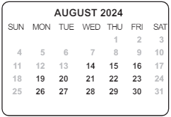 District School Academic Calendar for Martin T Krueger Middle Sch for August 2024