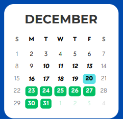 District School Academic Calendar for Midland Excel Campus for December 2024