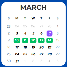 District School Academic Calendar for Bunche Early Childhd Ctr for March 2025