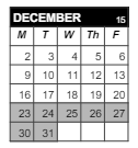 District School Academic Calendar for Middle School Alternative Prog for December 2024