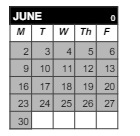 District School Academic Calendar for Middle School Alternative Prog for June 2025