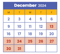 District School Academic Calendar for Shelters for December 2024