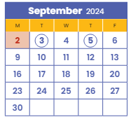 District School Academic Calendar for Shelters for September 2024