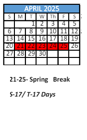 District School Academic Calendar for Jeremiah A Denton Middle School for April 2025