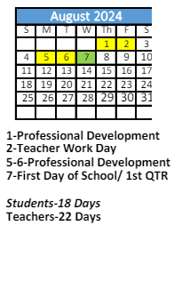 District School Academic Calendar for Pointe Academy for August 2024