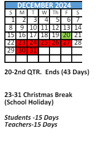 District School Academic Calendar for Olive J Dodge Elementary School for December 2024