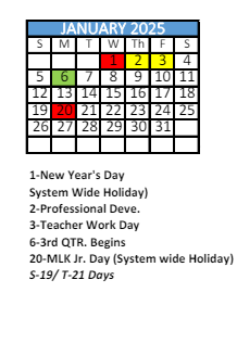 District School Academic Calendar for J E Turner Elementary for January 2025