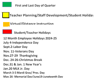 District School Academic Calendar Legend for Wilmer Elementary School